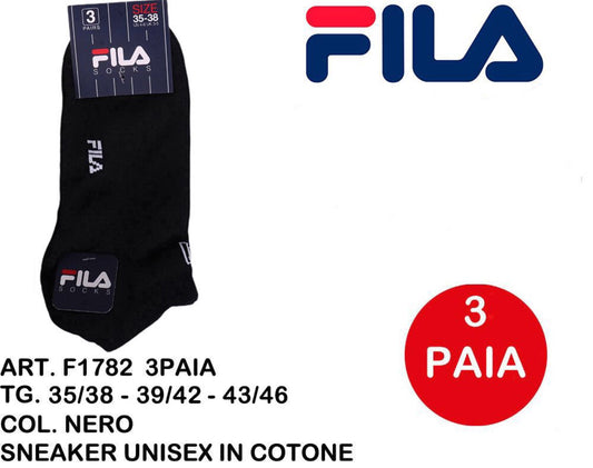 FILA calze sneaker unisex in cotone nero F1782 3paia