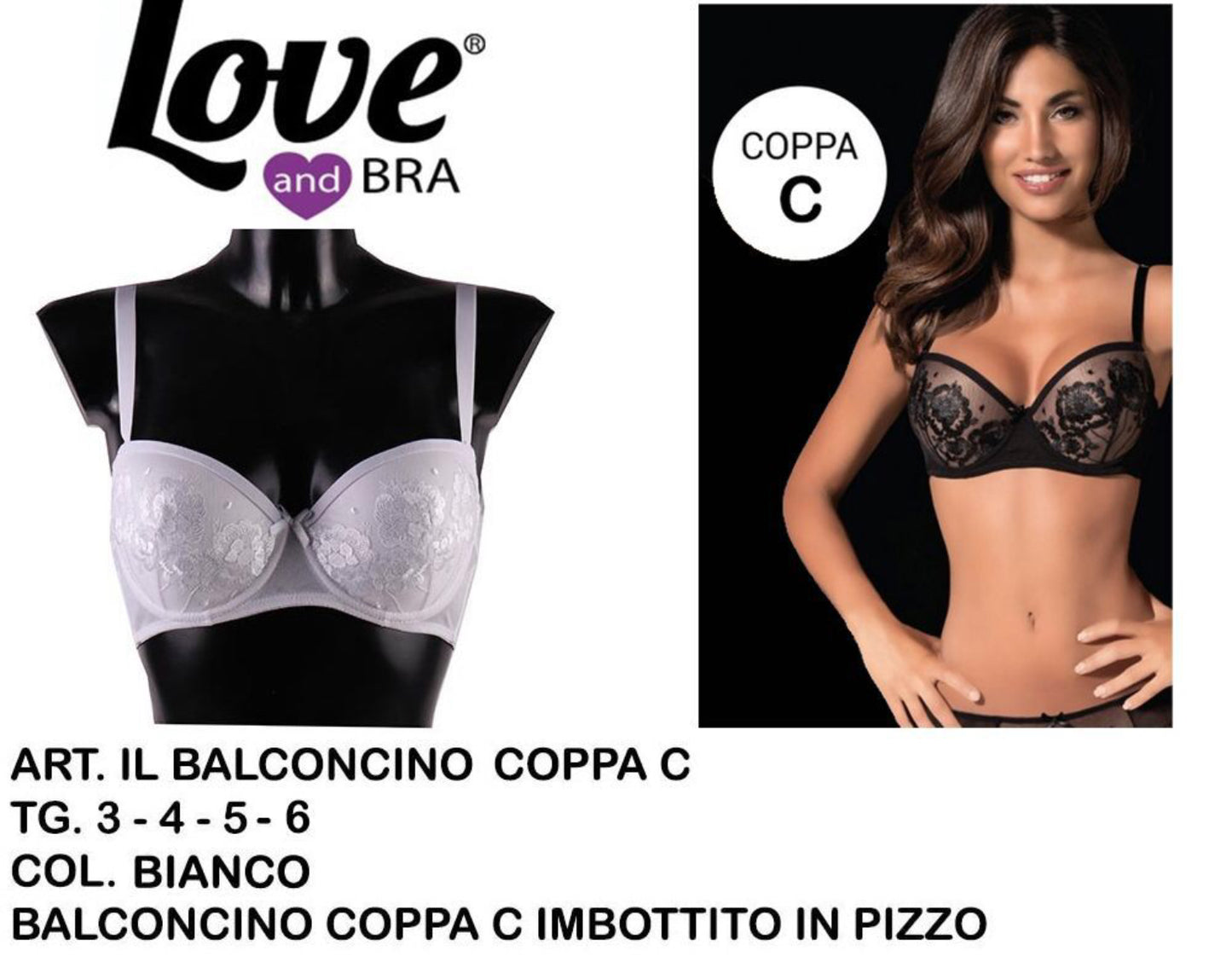 BALCONCINO reggiseno coppa C imbottito in pizzo bianco