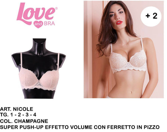 NICOLE reggiseno super push-up effetto volume con ferretto in pizzo champagne