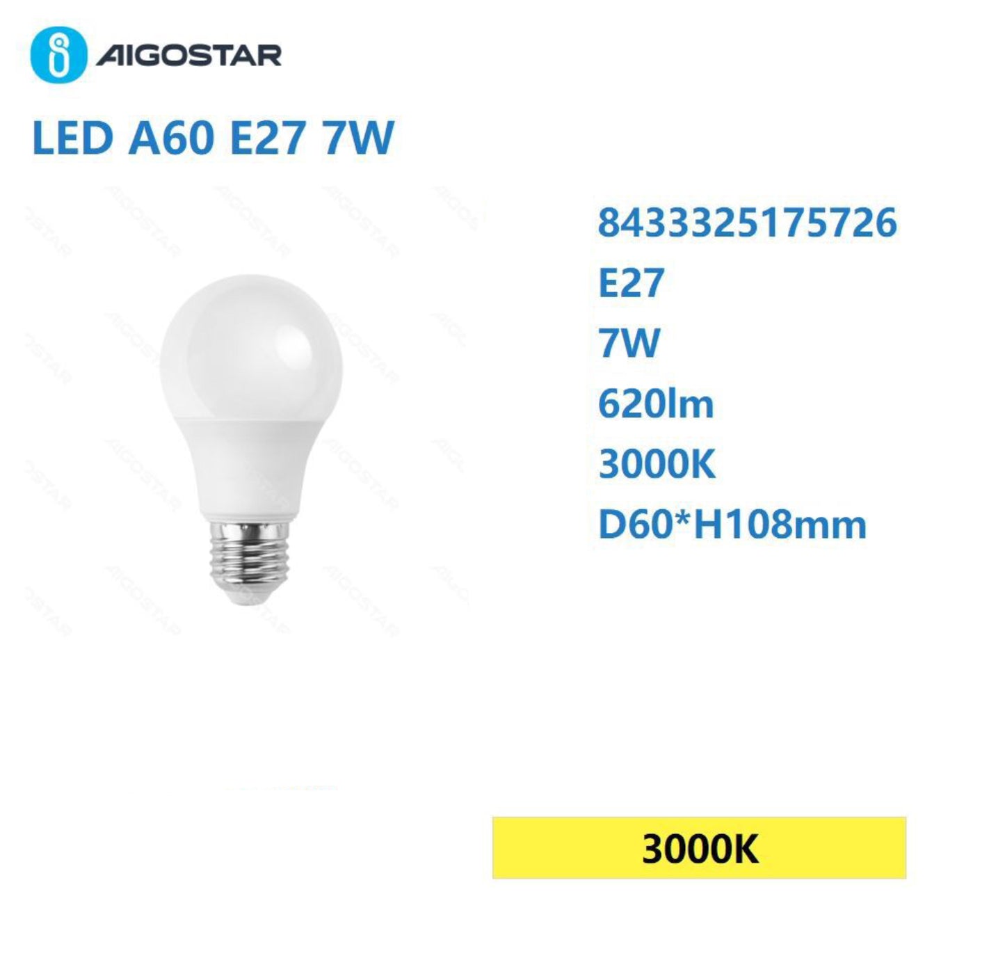 Led A60 E27 7w 3000k