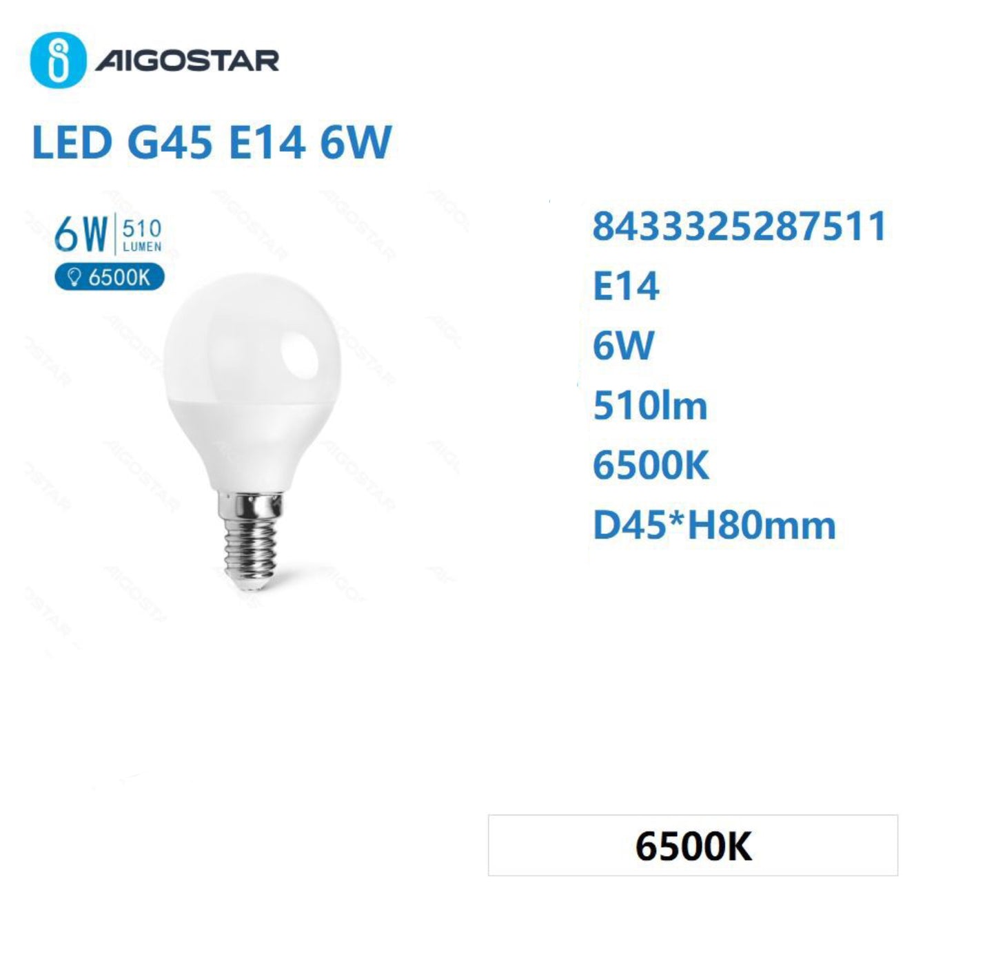 Led G45 E14 6w 6500k