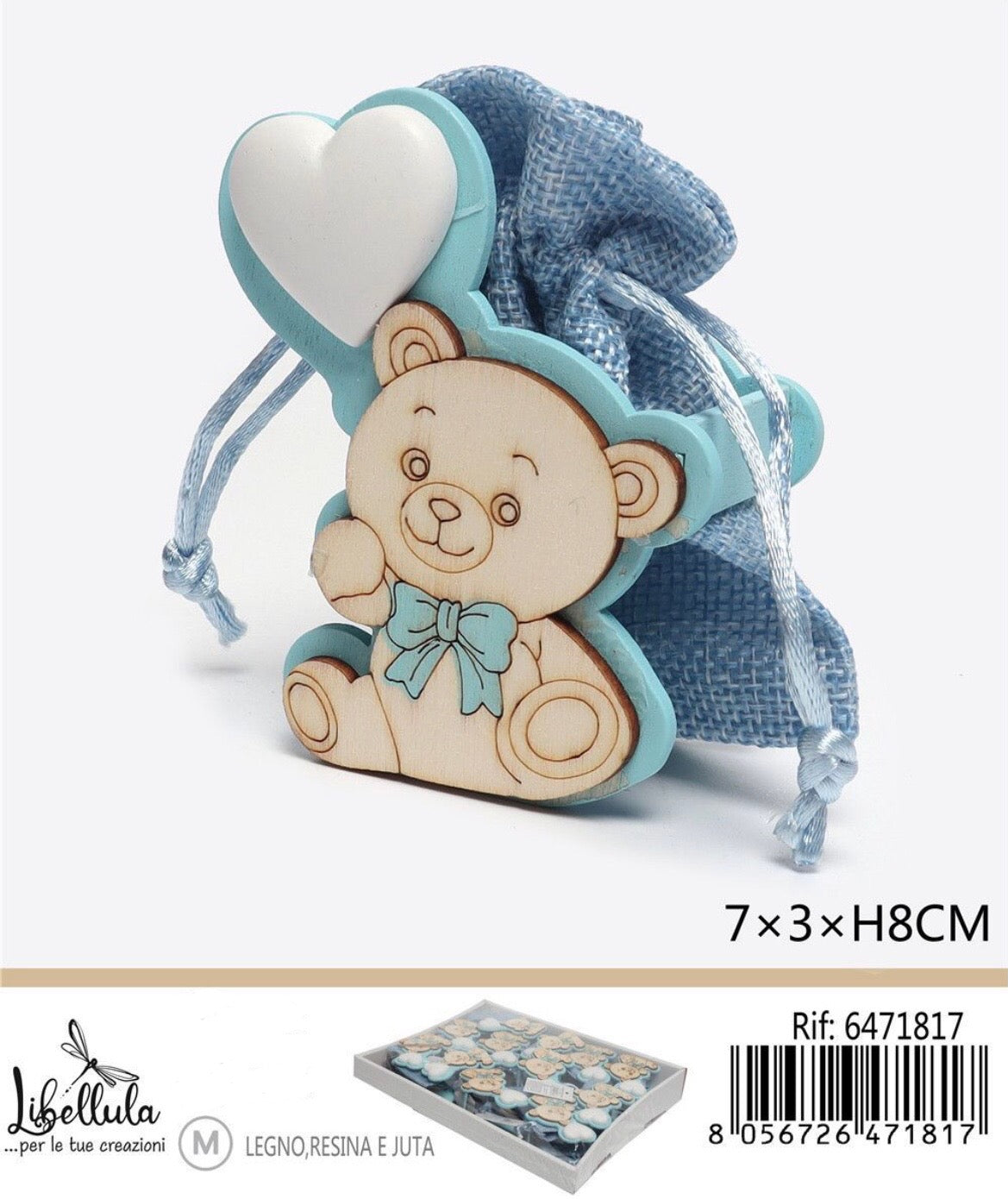 SACCHETTO portaconfetti orsetto cuore 7x3XH8cm