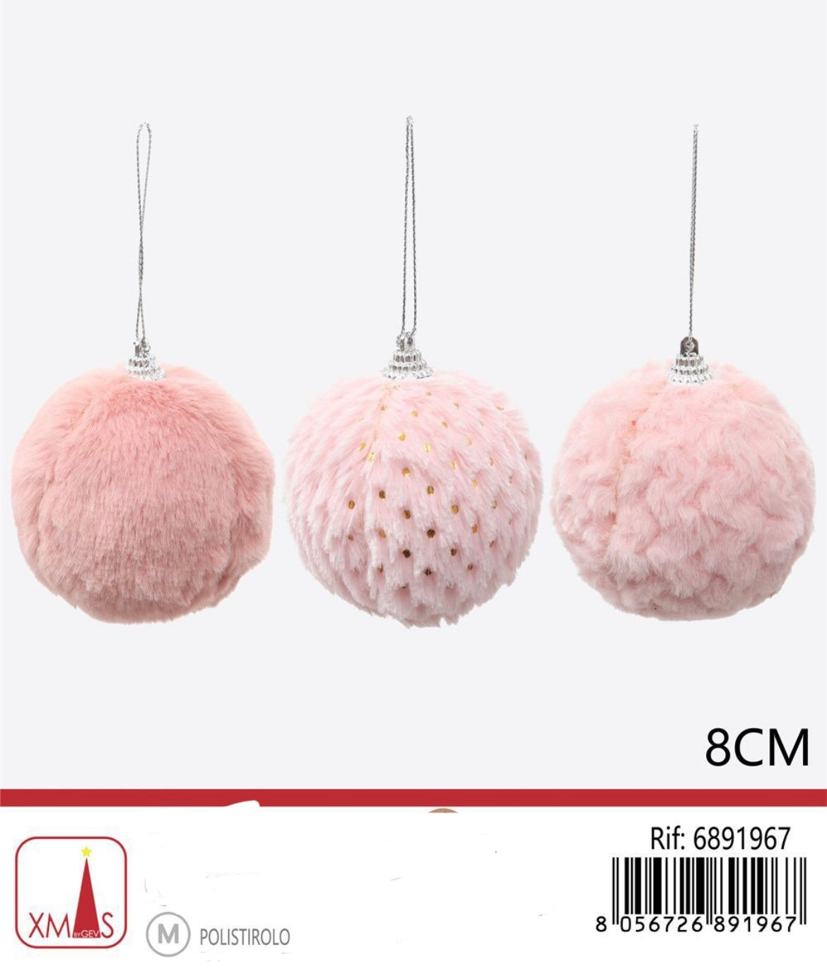 NATALIZIA pendente palline pelliccia 8cm ROSA