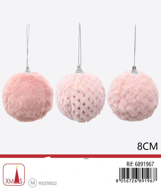 NATALIZIA pendente palline pelliccia 8cm ROSA