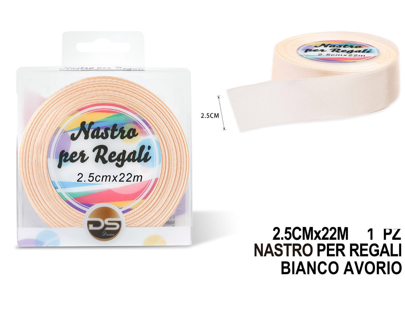 Nastro raso 2.5 cm BIANCO AVORIO