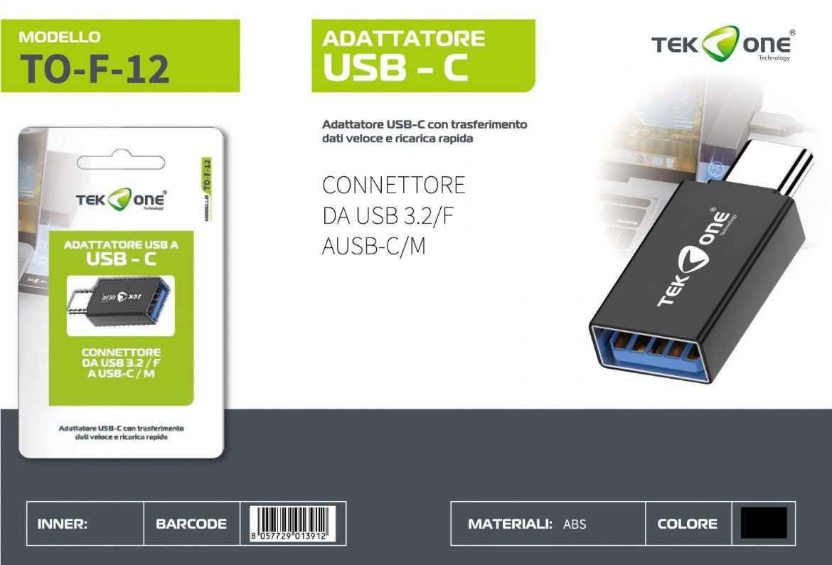 TEK ONE adattatore da  USB 3.2 F TYPE-C-M TO-F-12