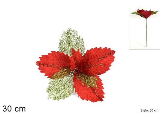NATALIZIA Fiore natalizio retinato 30cm rosso  30cm