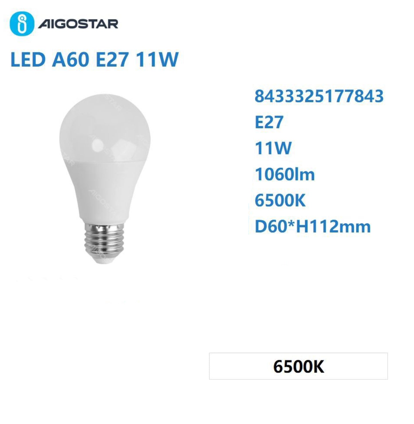 LED A60 E27 11w 6500k