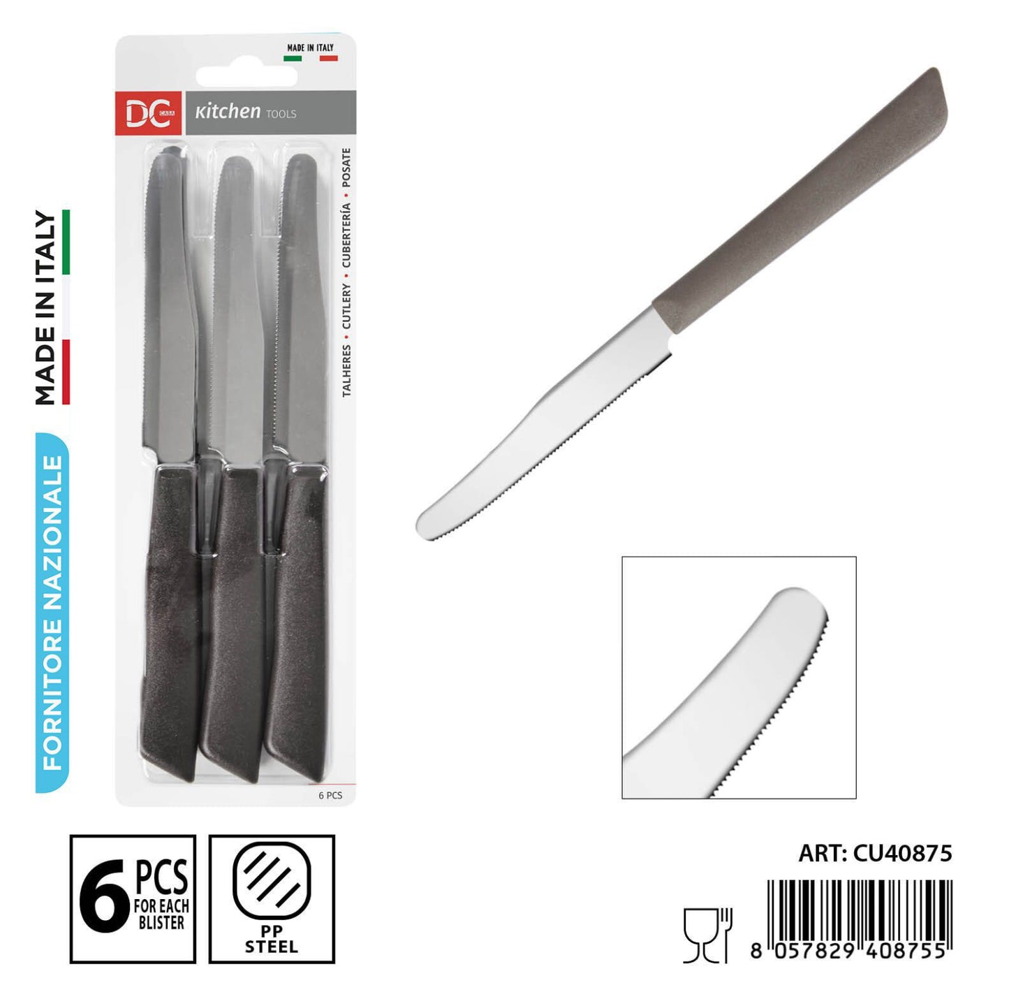 DC CASA coltello tavola tonda 11cm 6pz tortora