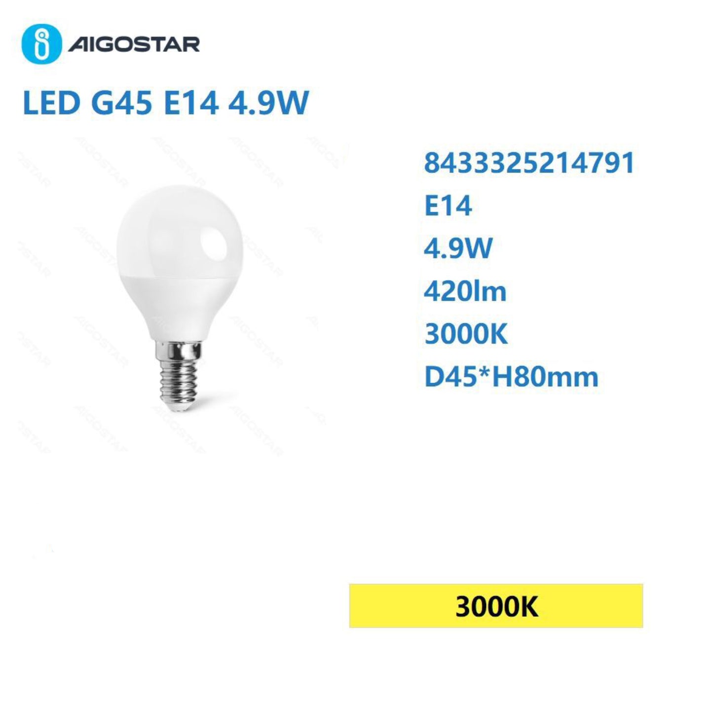 LED G45 E14 4.9w 3000k