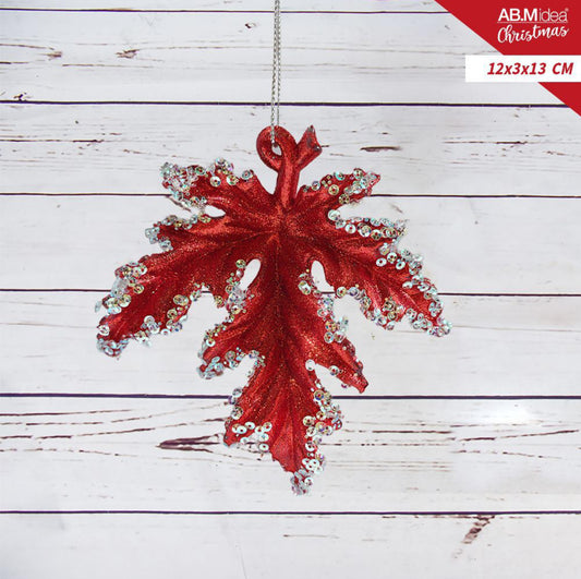 NATALIZIA foglia acrilico 12x3x13cm  rosso /bianco