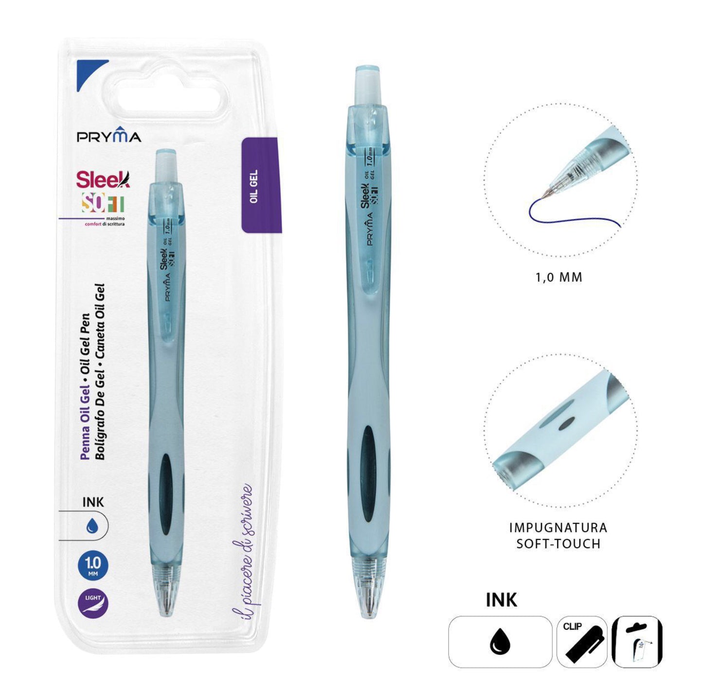 Pryma penna gel oil sleek 1.0mm blu