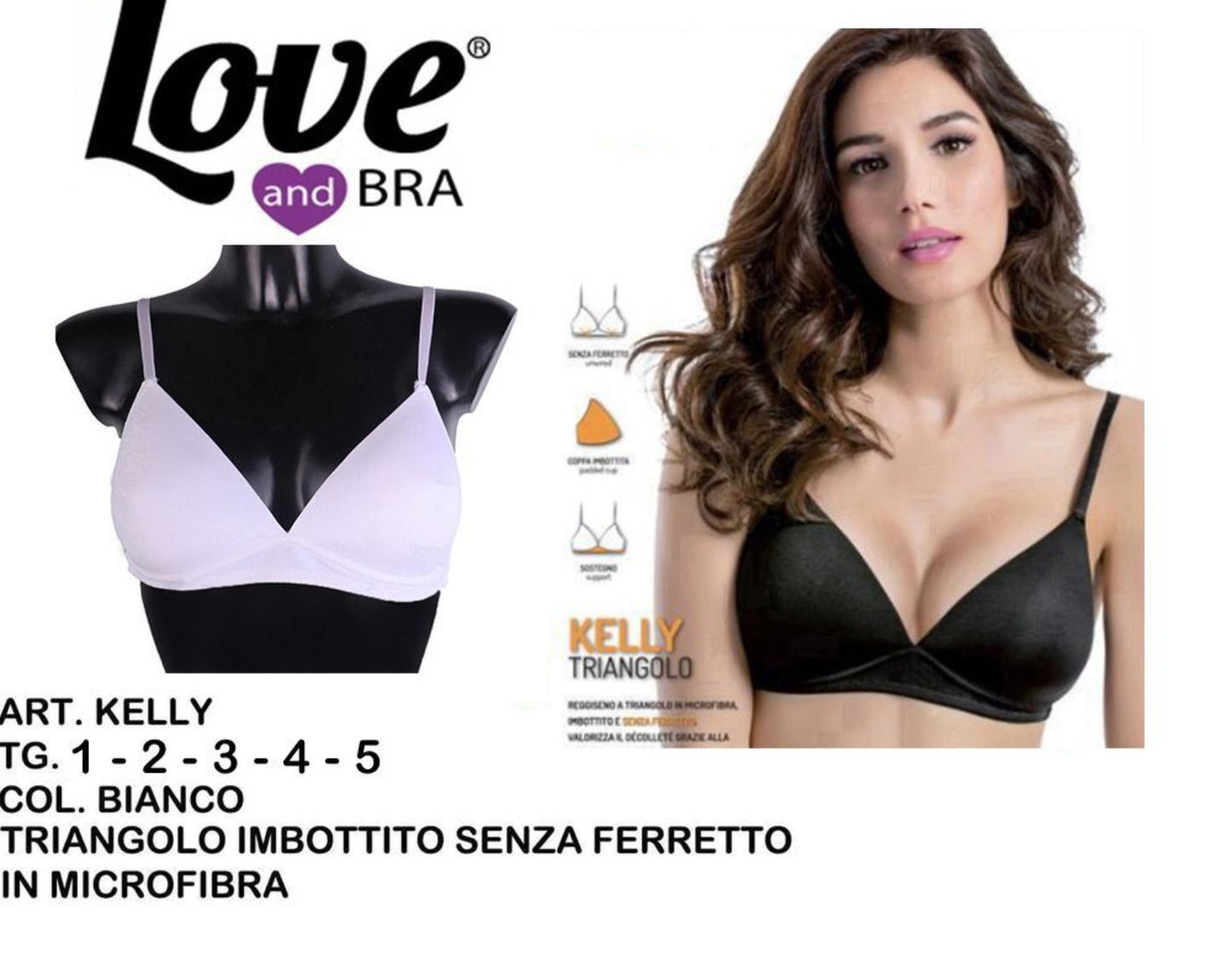 KELLY reggiseno triangolo imbottito senza ferretto in microfibra bianco