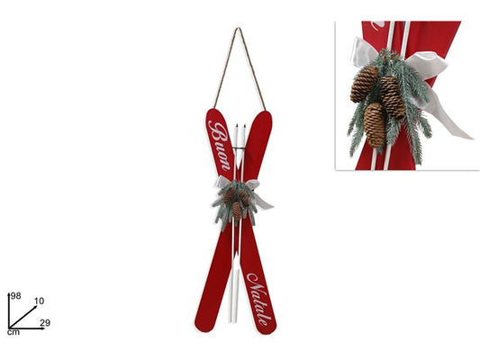 NATALIZIA sci in legno rosso buon natale  98x10x29cm