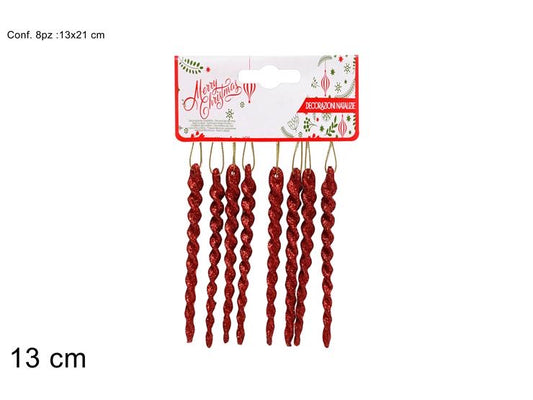 NATALIZIA appendi i ghiaccioli 13cm 8pz rosso