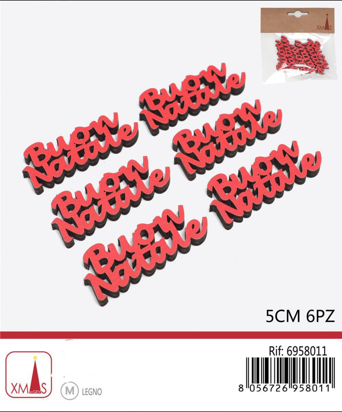 NATALIZIA scritta buon natale rosso 5cm 6pz