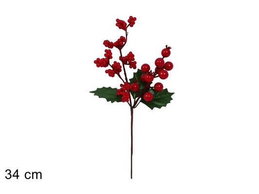 NATALIZIA bacche con foglio verde 34cm