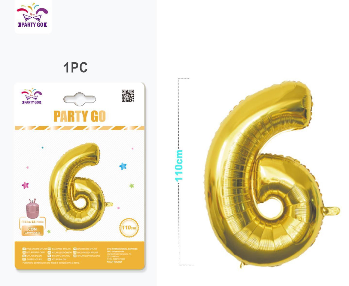 Palloncino mylar oro 110cm numero 6