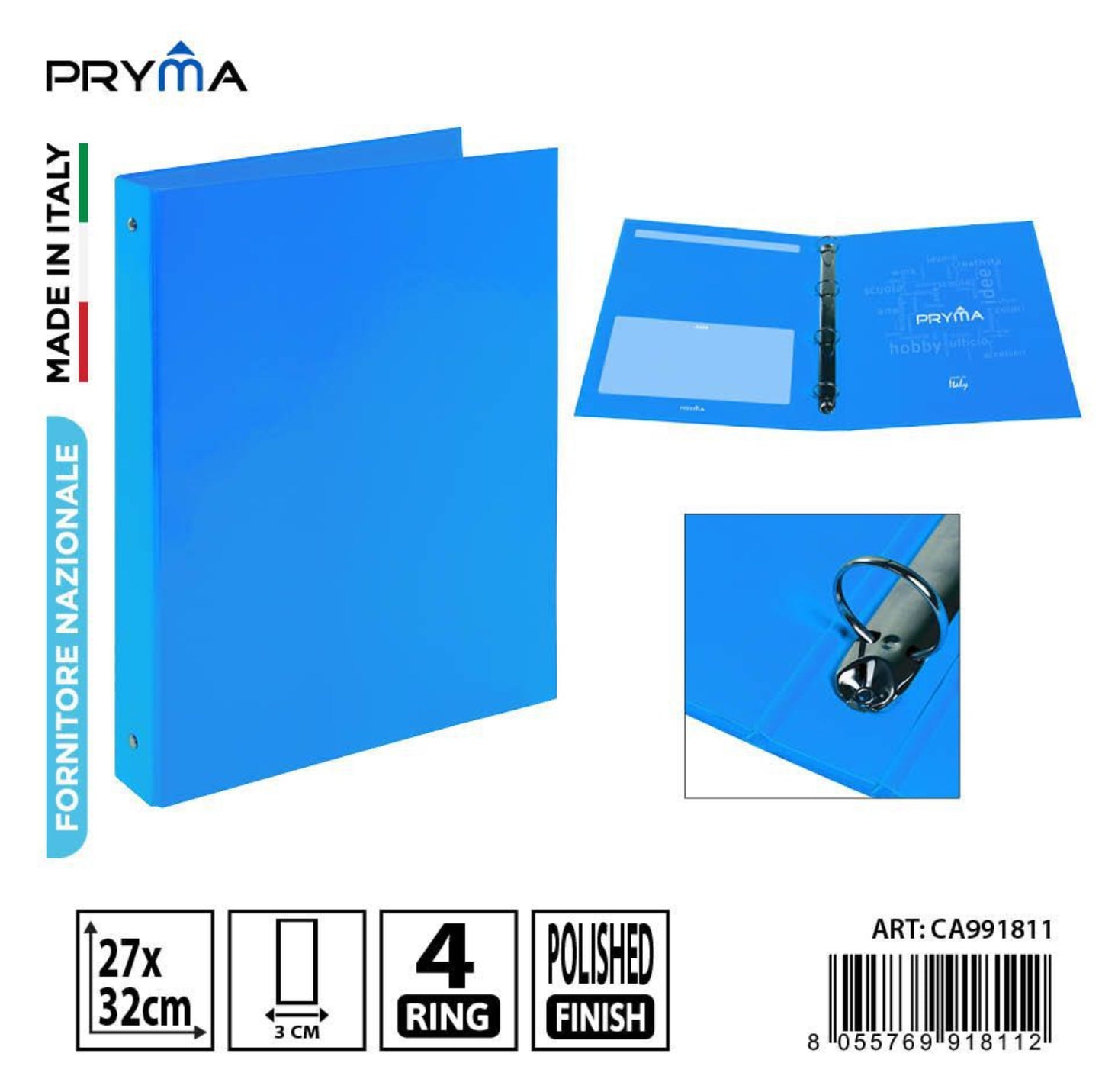 PRYMA  raccoglitore 4anelli 27x32cm azzurro