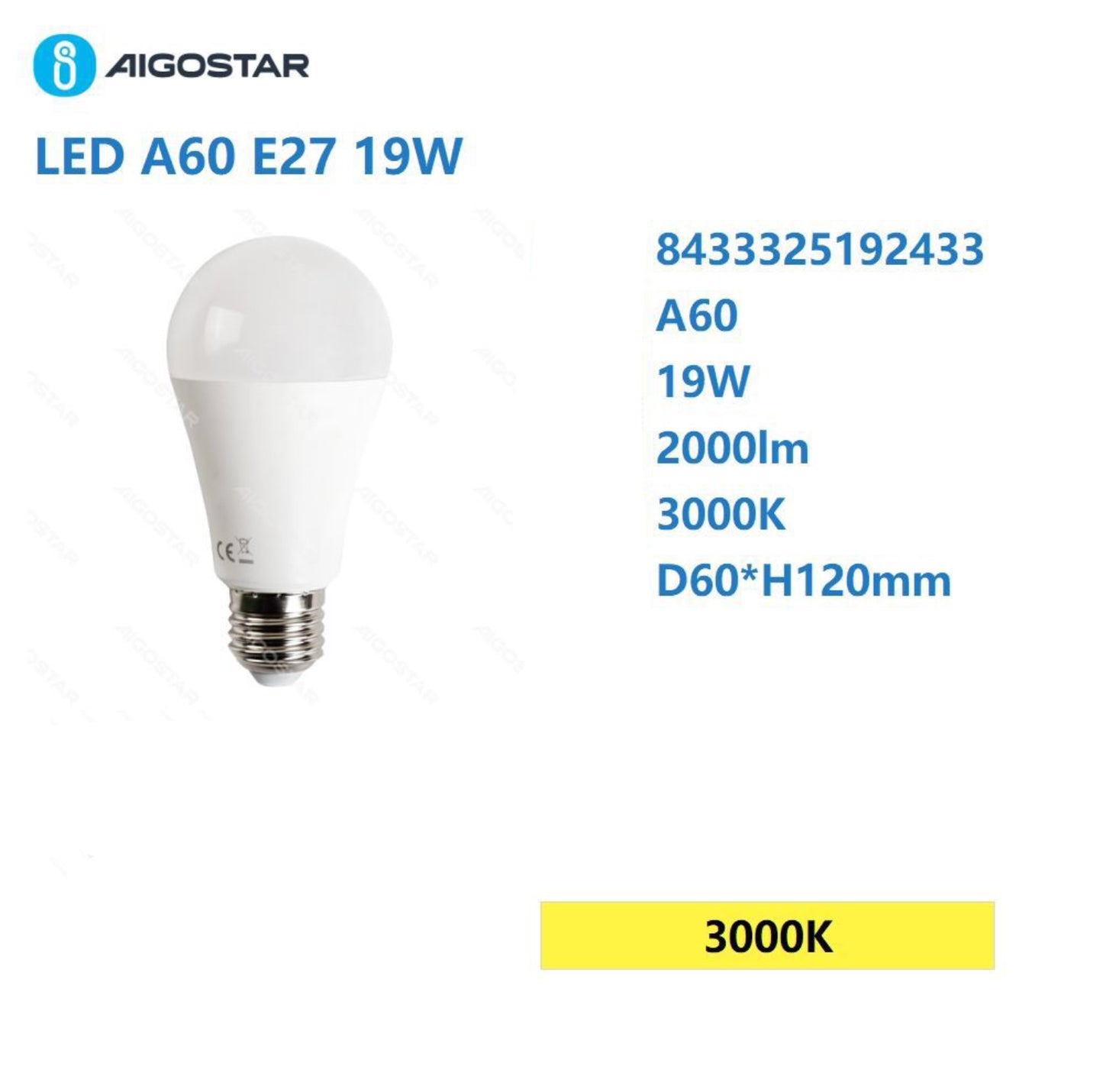 LED A60 E27 19w 3000k