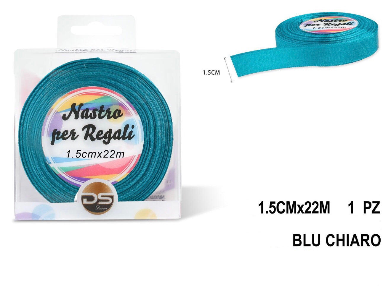 Nastro raso 1.5 cm BLU CHIARO