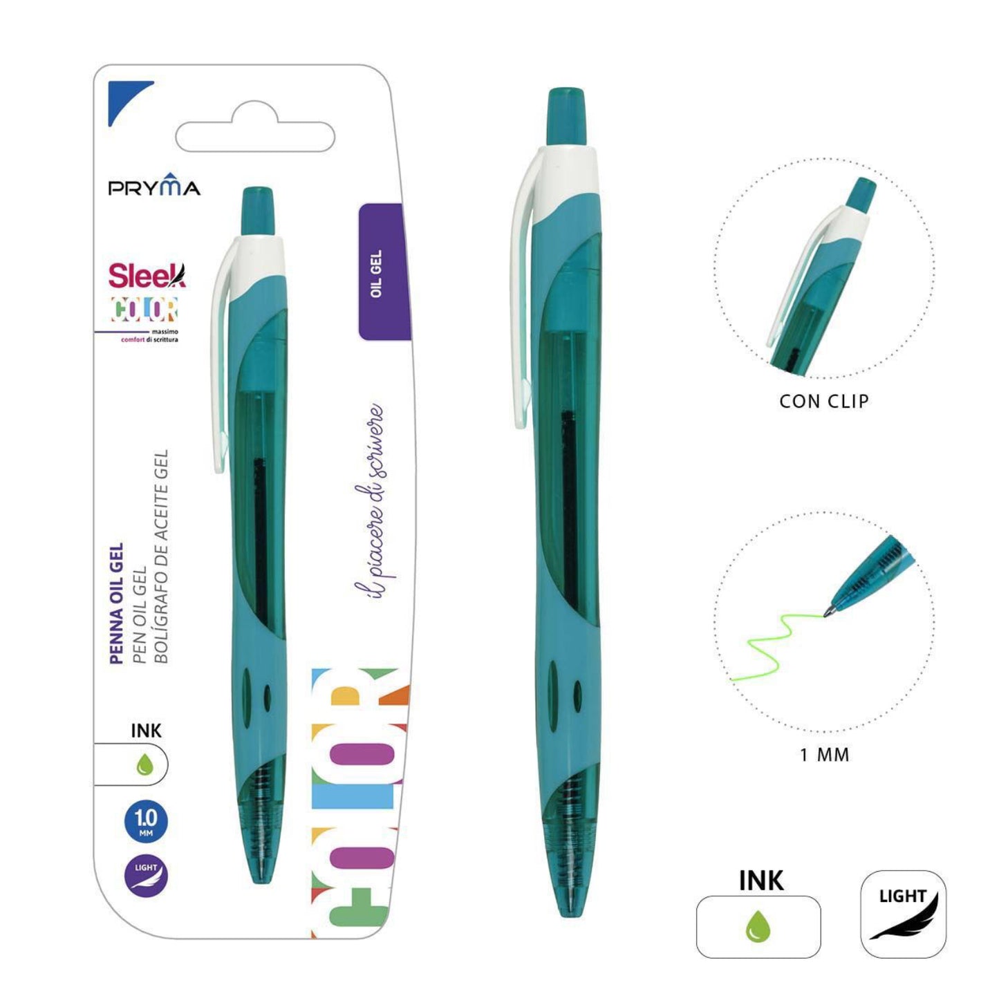 Pryma penna gel oil sleek 1.0mm verde