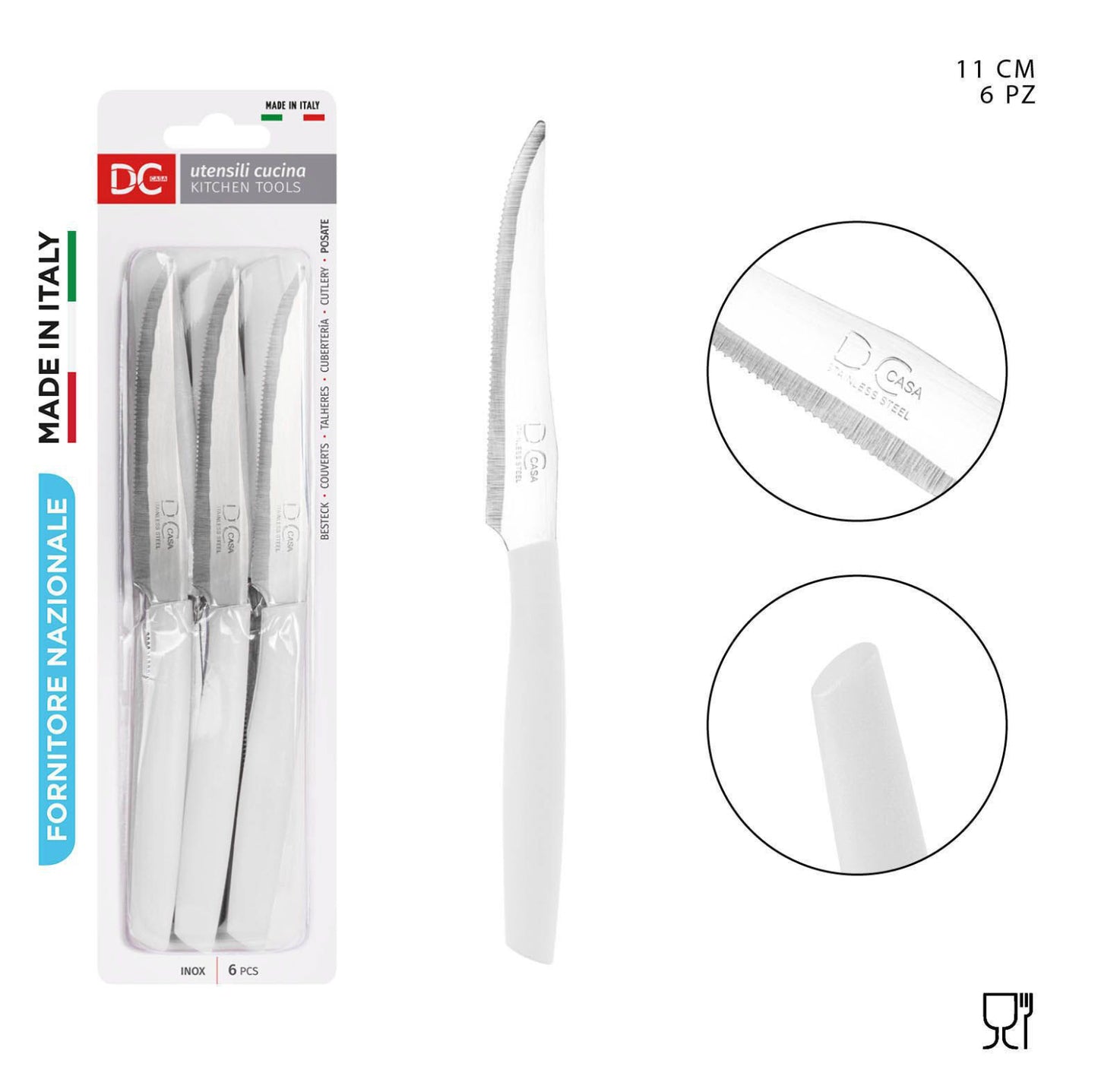 DC CASA coltello tavola bistecca 11cm 6pz bianco