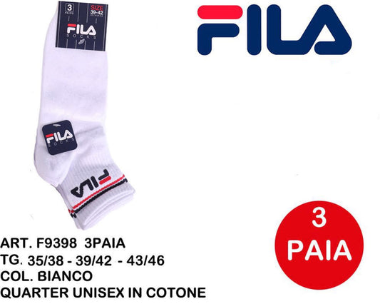 FILA calze quarter unisex in cotone bianco F9398 3paia