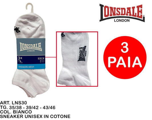 LONSDALE  calze sneaker unisex bianco 3paia