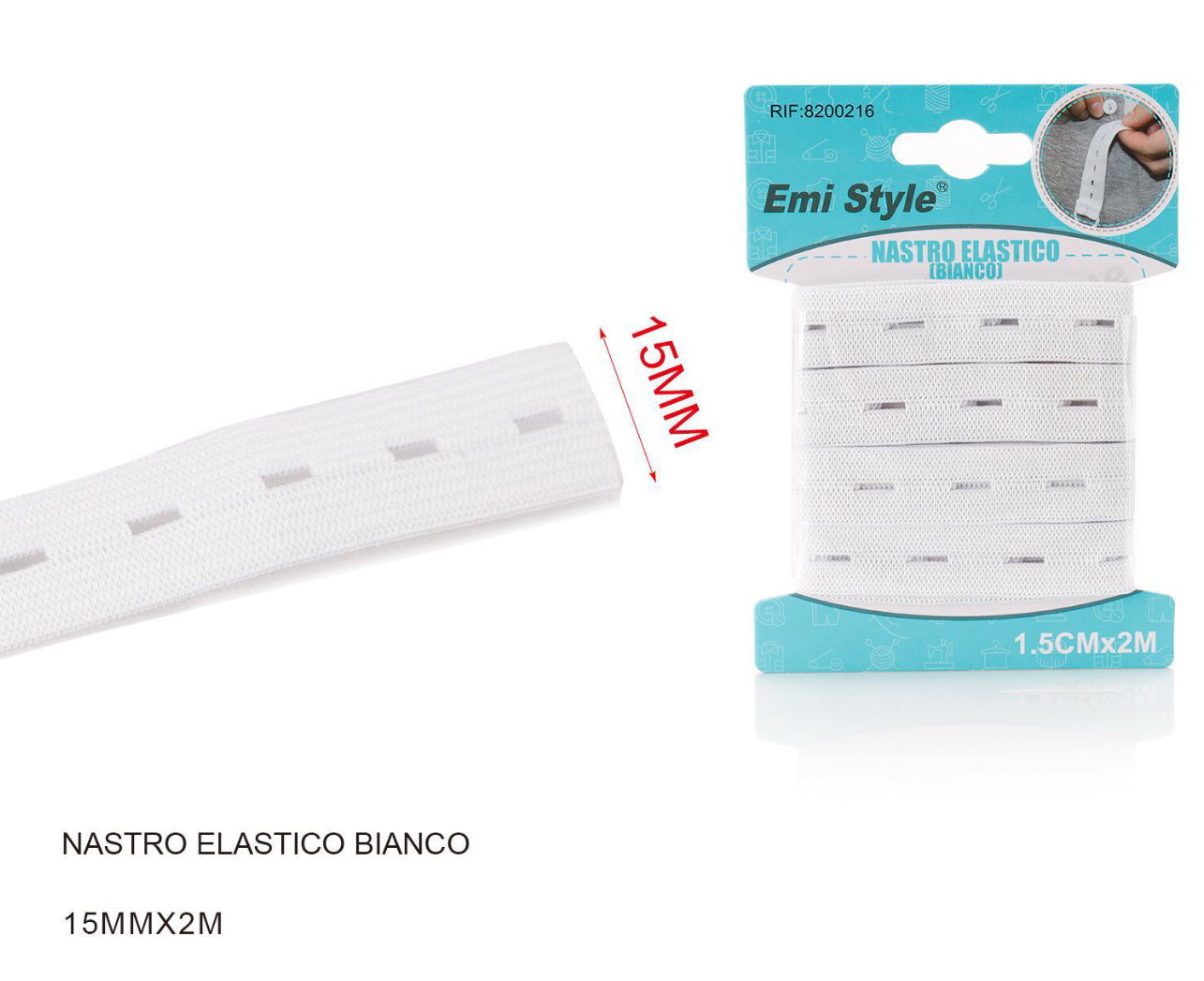 NASTRO elastico bianco 15mmx2m