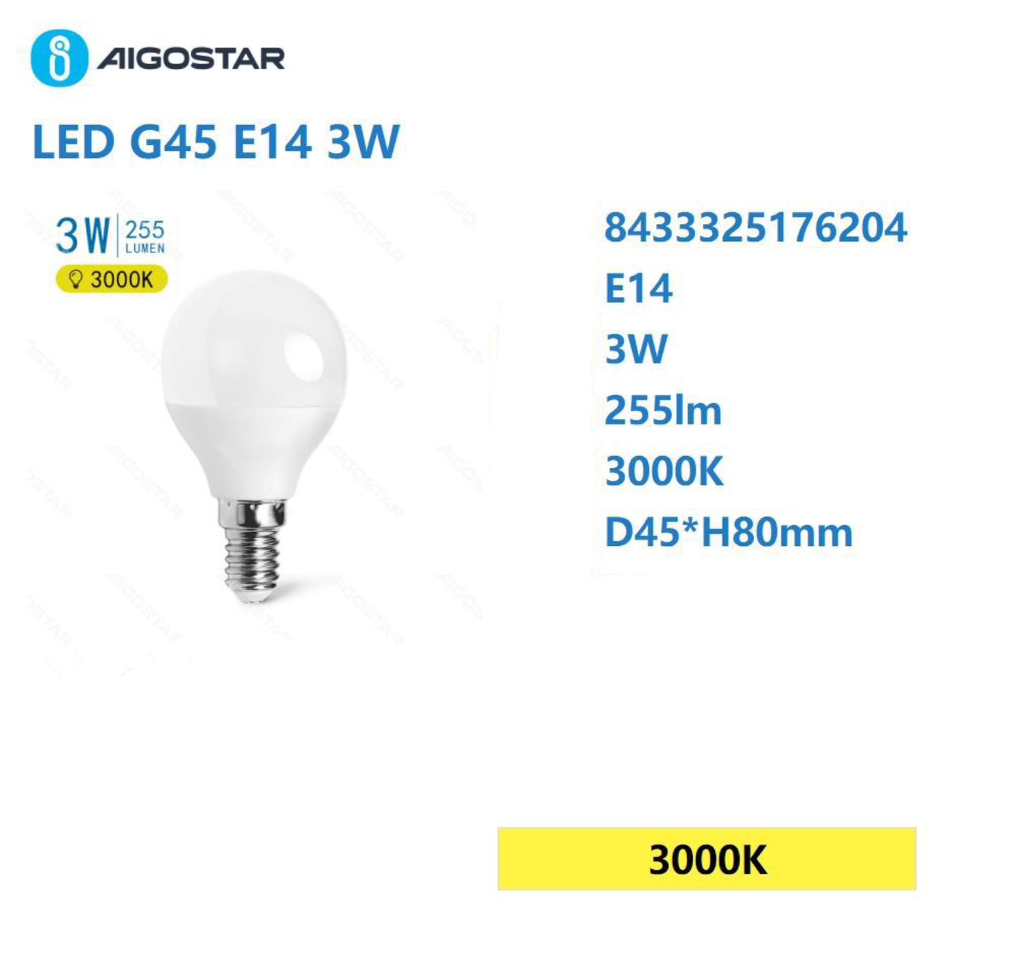 Led G45 E27 3w 3000k