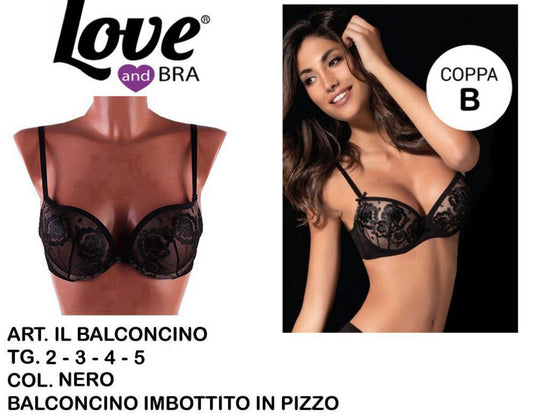 BALCONCINO reggiseno imbottito in pizzo nero