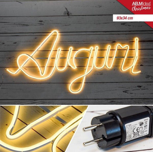 NATALIZIA tubo LED AUGURI 93x34cm bianco caldo