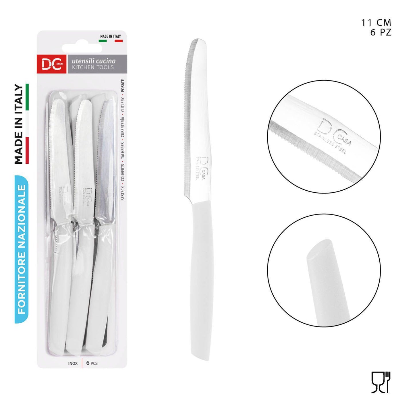 DC CASA coltello tavola tonda 11cm 6pz bianco