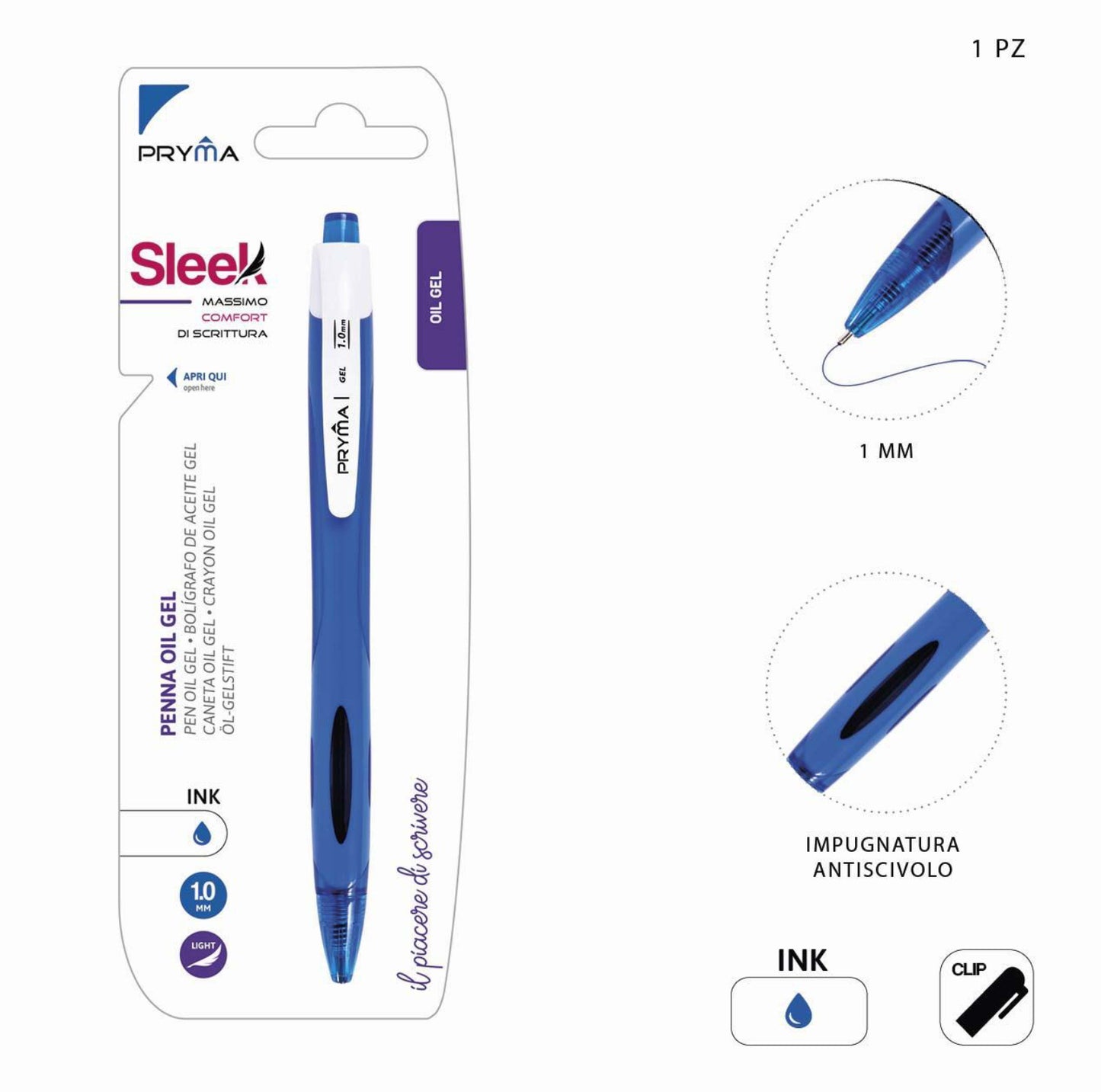 PRYMA Penna gel oil sleek 1.0mm blu