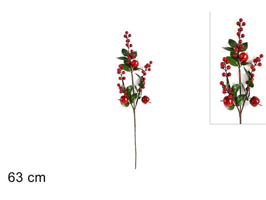 NATALIZIA stelo bacche con foglio 63cm