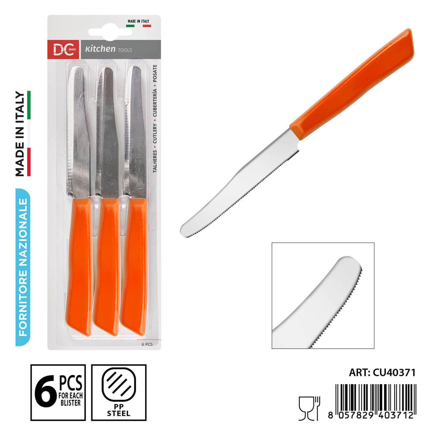DC CASA coltello tavola tonda 11cm 6pz arancio