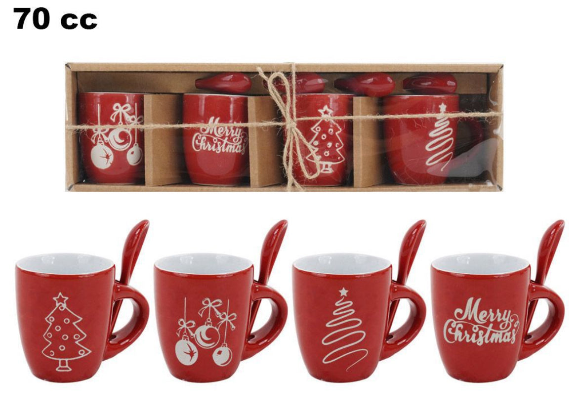 NATALIZIA set 4tazzine con 4cucchiaini 70cc