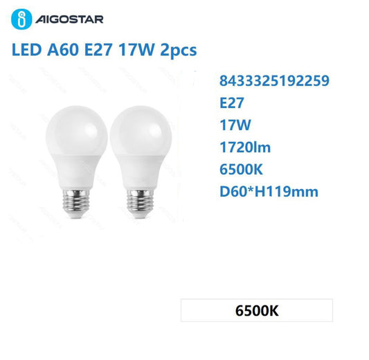 LED A60 E27 17w 6500k 2PCS