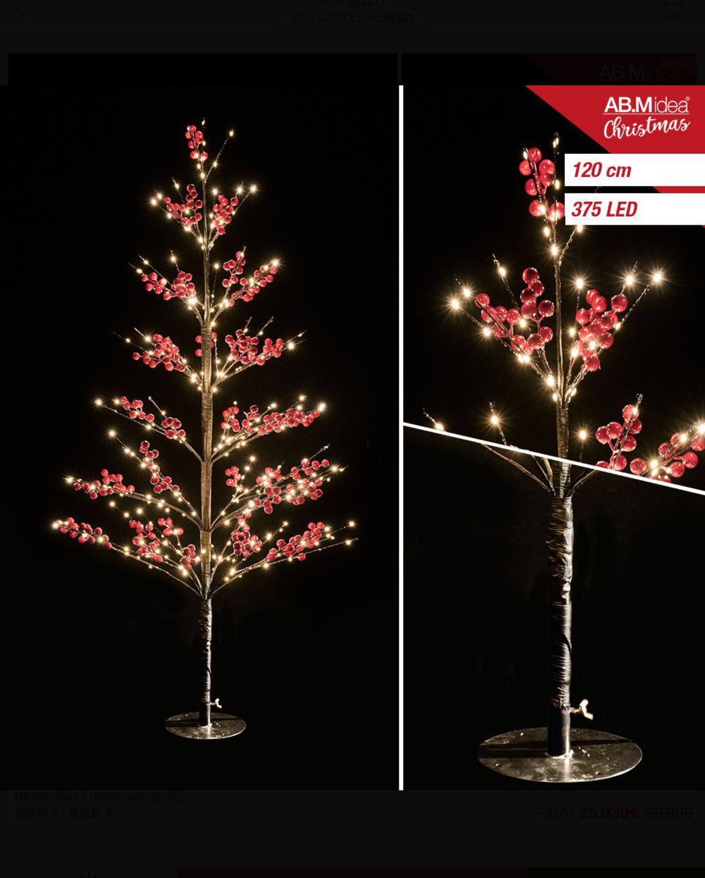 NATALIZIA albero frutti 120cm 375LED