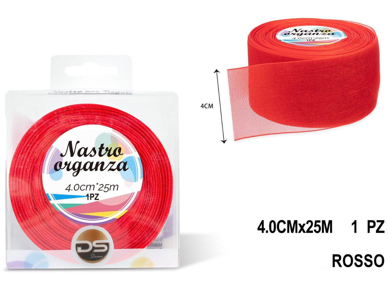 Nastro organza 4 cm ROSSO