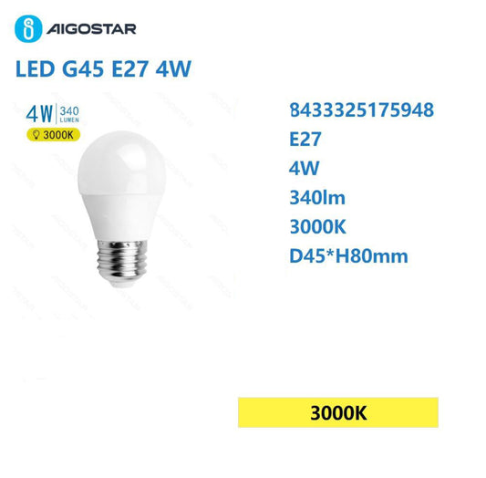 LED G45 E27 4w 3000k