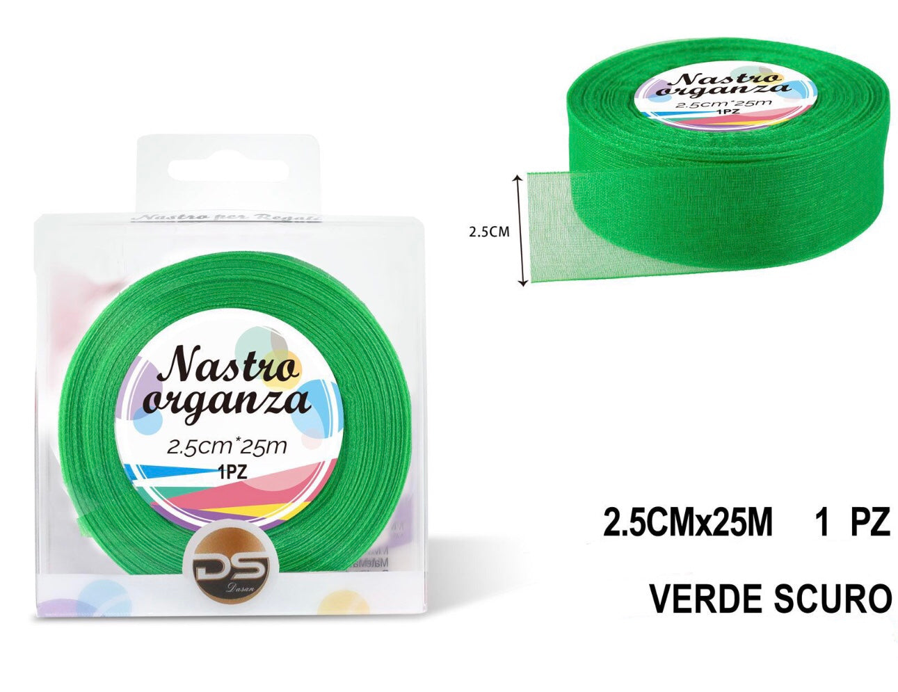 Nastro organza 2.5 cm VERDE SCURO