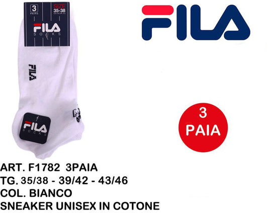 FILA calze  sneaker unisex in cotone F1782  Bianco 3paia