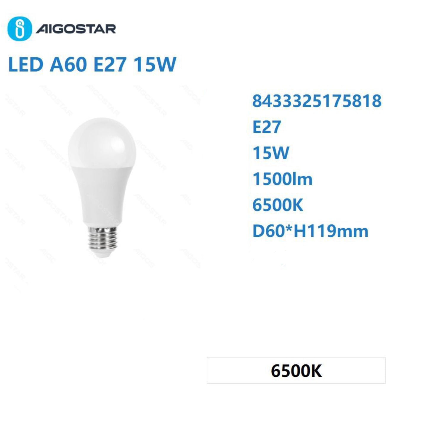 LED A60 E27 15w 6500k