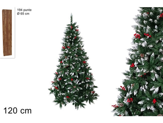 NATALIZIA albero 120cm 194punte innevato con pigne bacche