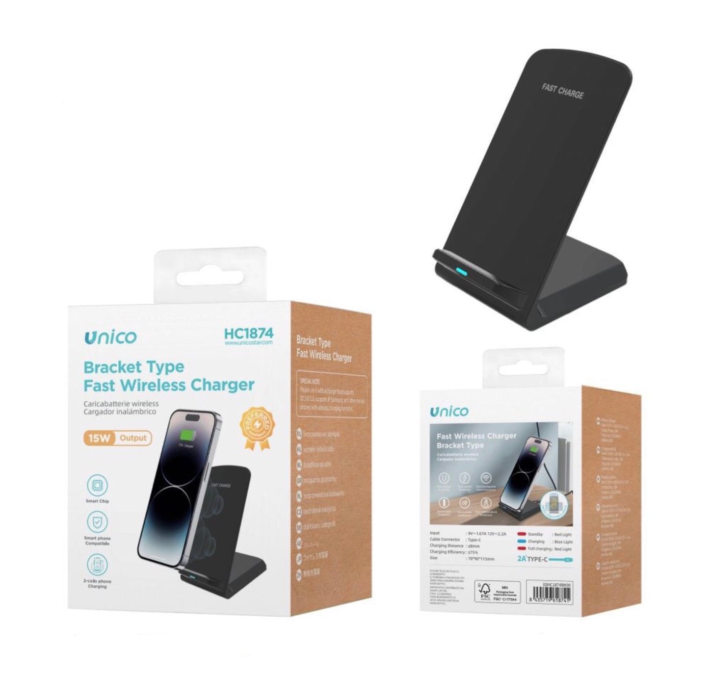 UNICO caricabatterie wireless verticale per telefono 15W  HC1874