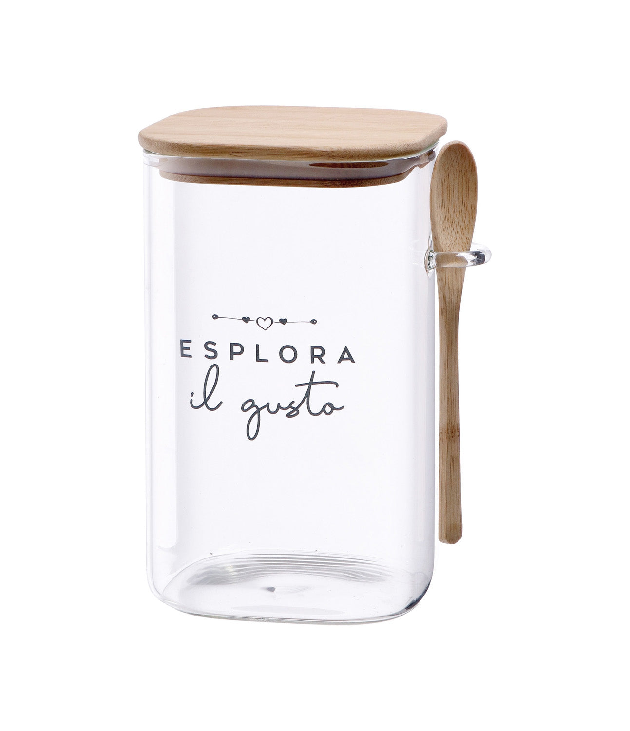 Barattolo in vetro borosilicato con coperchio e cucchiaio in bamboo