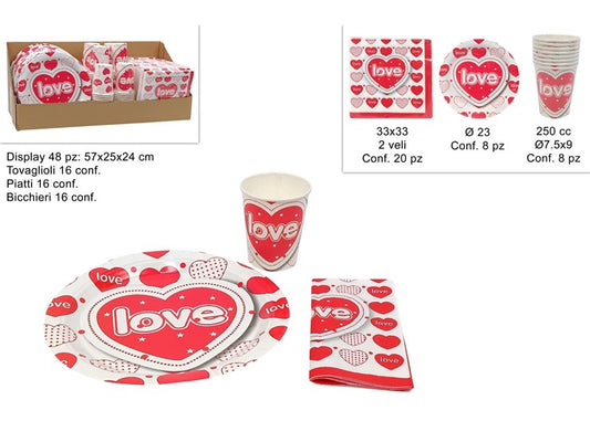 PIATTI TOVAGLIOLI BICCHIERI DECORO SAN VALENTINO