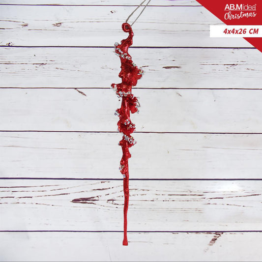 NATALIZIA stalattite acrilico 4x4x26cm rosso/bianco